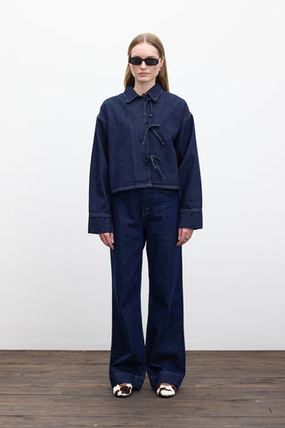 Laced Denim Blouse Dark Blue