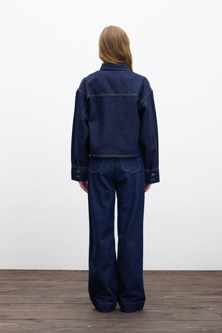 Laced Denim Blouse Dark Blue