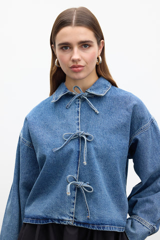 Laced Denim Blouse Blue