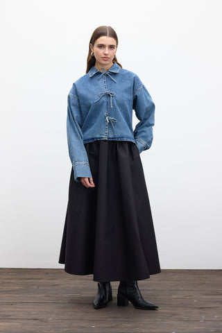 Laced Denim Blouse Blue