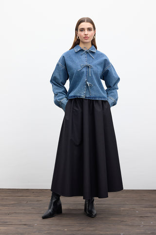 Laced Denim Blouse Blue