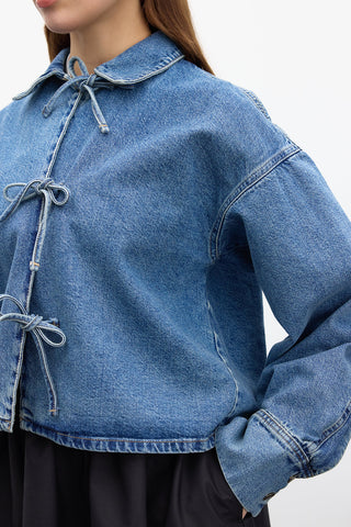 Laced Denim Blouse Blue