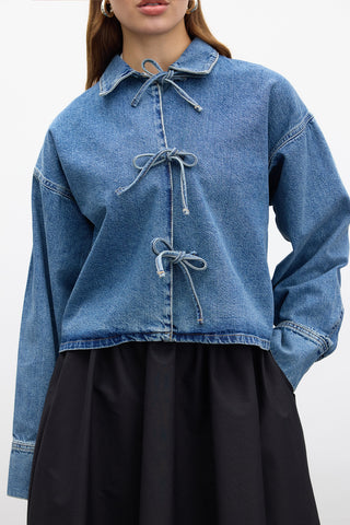 Laced Denim Blouse Blue