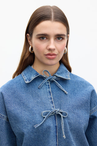 Laced Denim Blouse Blue