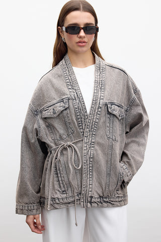 Kimono-Style Denim Jacket Anthracite