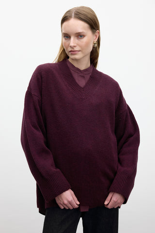 V Neck Knit Sweater Damson