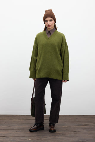 V Neck Knit Sweater Green