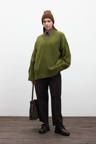 V Neck Knit Sweater Green