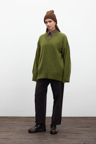 V Neck Knit Sweater Green