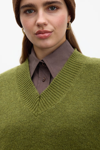 V Neck Knit Sweater Green