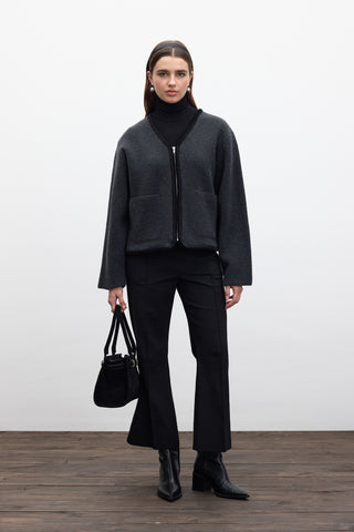 Zip Up Knit Cardigan Smoke