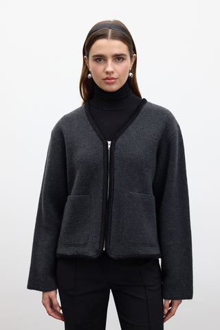 Zip Up Knit Cardigan Smoke