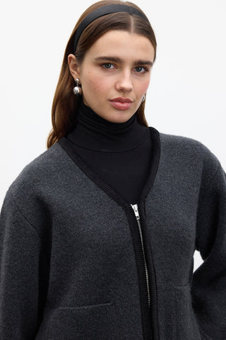 Zip Up Knit Cardigan Smoke