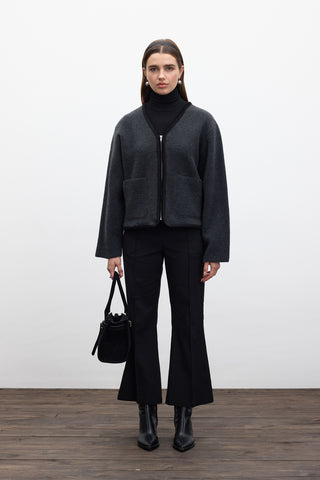 Zip Up Knit Cardigan Smoke