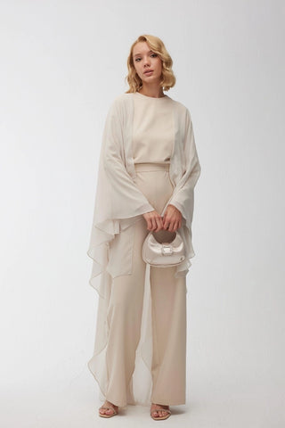 Cape Sleeve Jumpsuit Beige