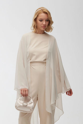 Cape Sleeve Jumpsuit Beige