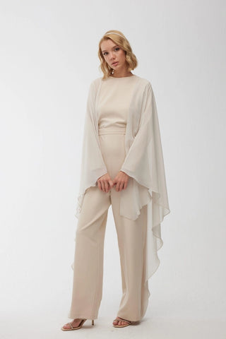 Cape Sleeve Jumpsuit Beige