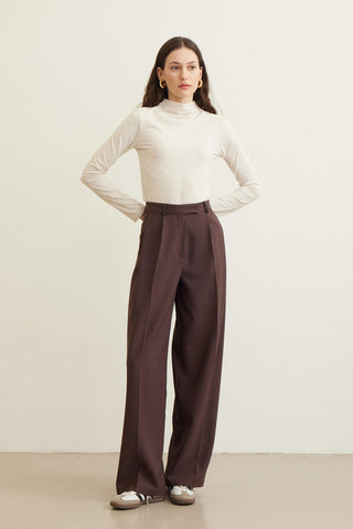 Dona Pleated Palazzo Trousers Dark Brown