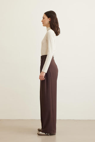 Dona Pleated Palazzo Trousers Dark Brown