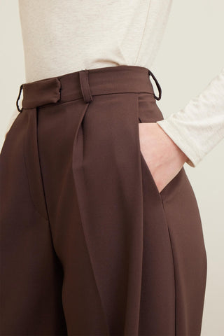 Dona Pleated Palazzo Trousers Dark Brown