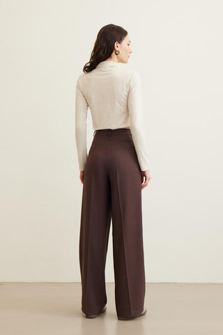 Dona Pleated Palazzo Trousers Dark Brown