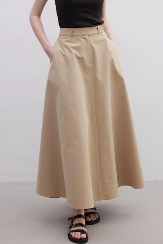 Belted Flare Skirt Camel