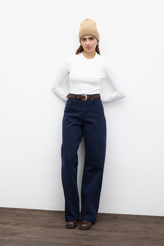 Gabardine Baggy Trousers Navy Blue