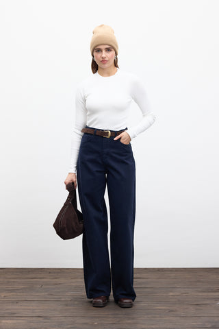 Gabardine Baggy Trousers Navy Blue
