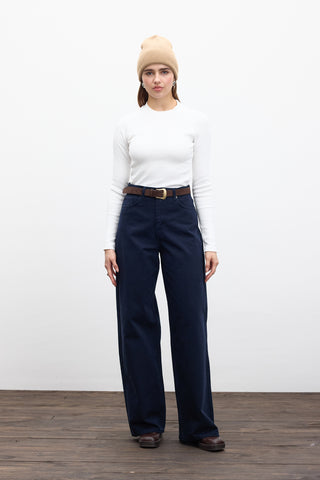Gabardine Baggy Trousers Navy Blue