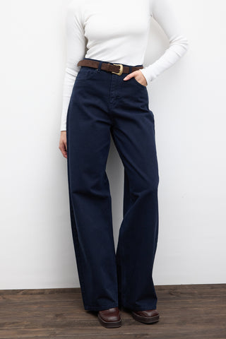 Gabardine Baggy Trousers Navy Blue