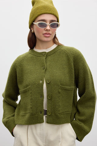 Button Up Knit Cardigan Green