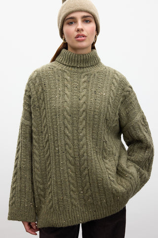 Turtleneck Knit Sweater Green