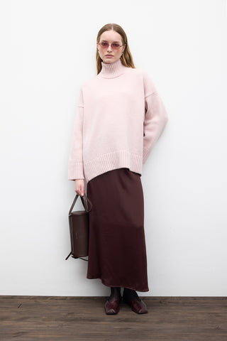 Satin Midi Skirt Dark Brown