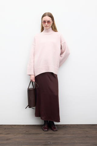 Saten Midi Etek Koyu Kahve