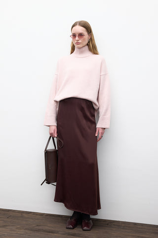 Satin Midi Skirt Dark Brown