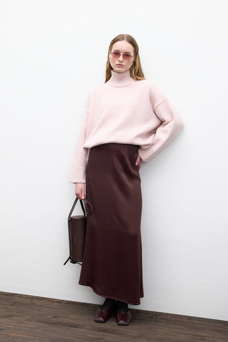 Satin Midi Skirt Dark Brown
