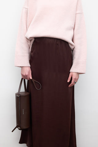 Satin Midi Skirt Dark Brown