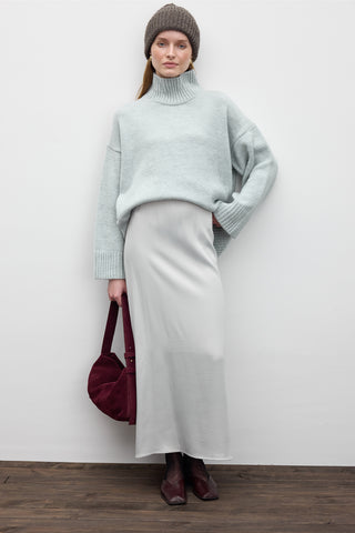 Satin Midi Skirt Silver