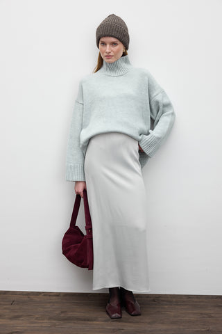 Satin Midi Skirt Silver