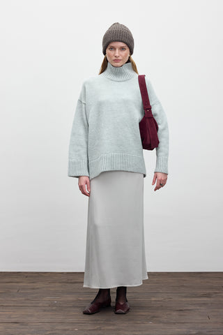 Satin Midi Skirt Silver