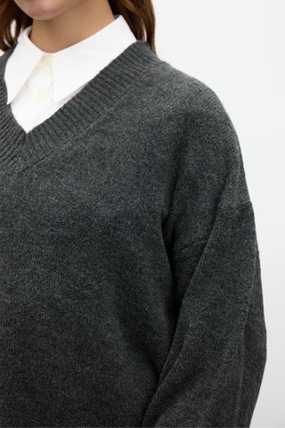 V Neck Knit Sweater Anthracite