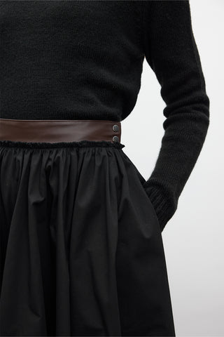 Leather Detail A-Line Skirt Black