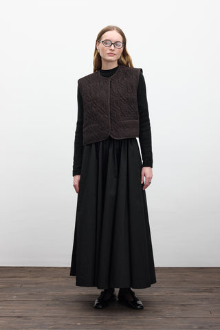 Quilted Embroidered Vest Dark Brown