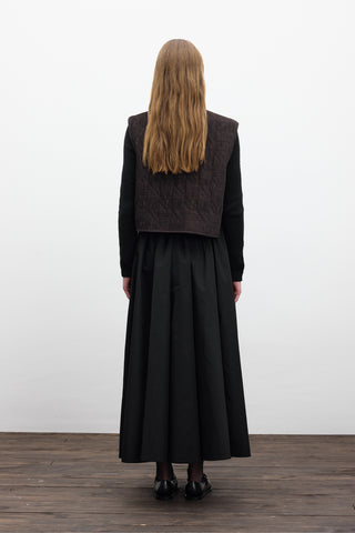 Quilted Embroidered Vest Dark Brown