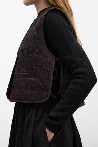 Quilted Embroidered Vest Dark Brown