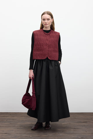 Quilted Embroidered Vest Burgundy