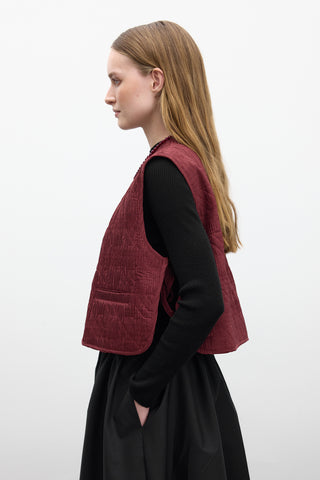 Quilted Embroidered Vest Burgundy