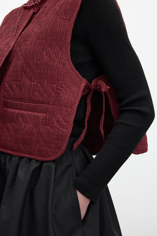Quilted Embroidered Vest Burgundy
