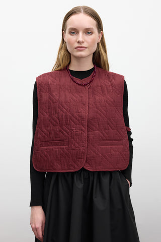 Quilted Embroidered Vest Burgundy