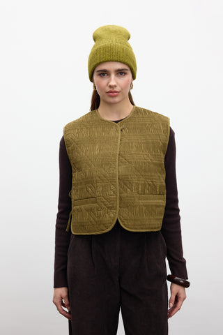 Quilted Embroidered Vest Green